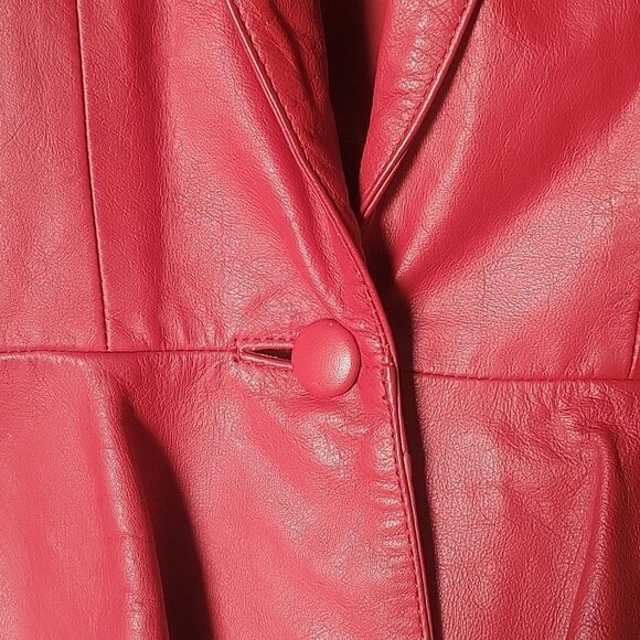 NWT Vintage XS Womens 80s Red Leather Peplum CHIA Fitted Sexy Cinch Jacket Coat - Picture 5 of 16